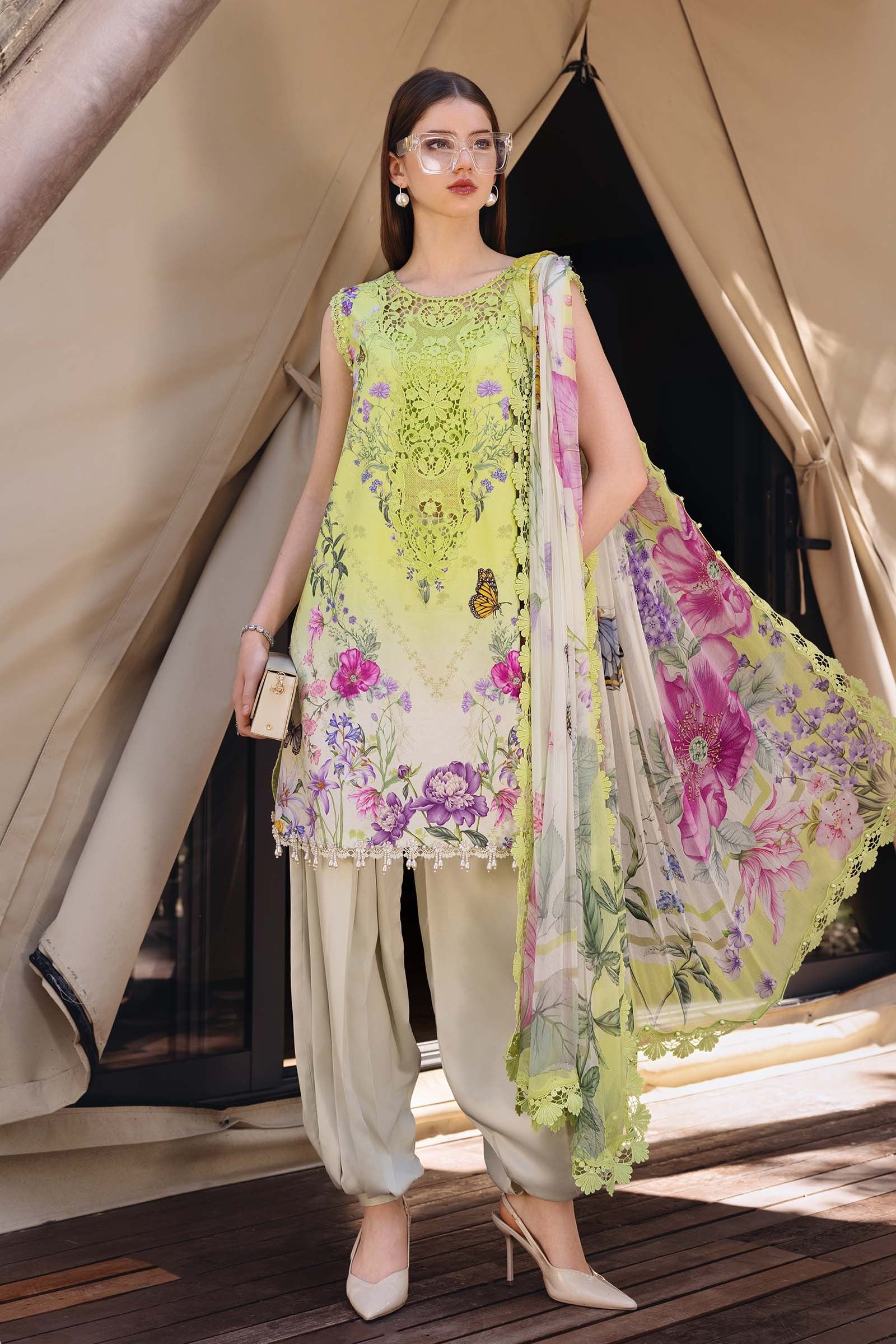 Maria B 3 Piece Unstitched Embroidered Lawn Suit MPT-2909-A