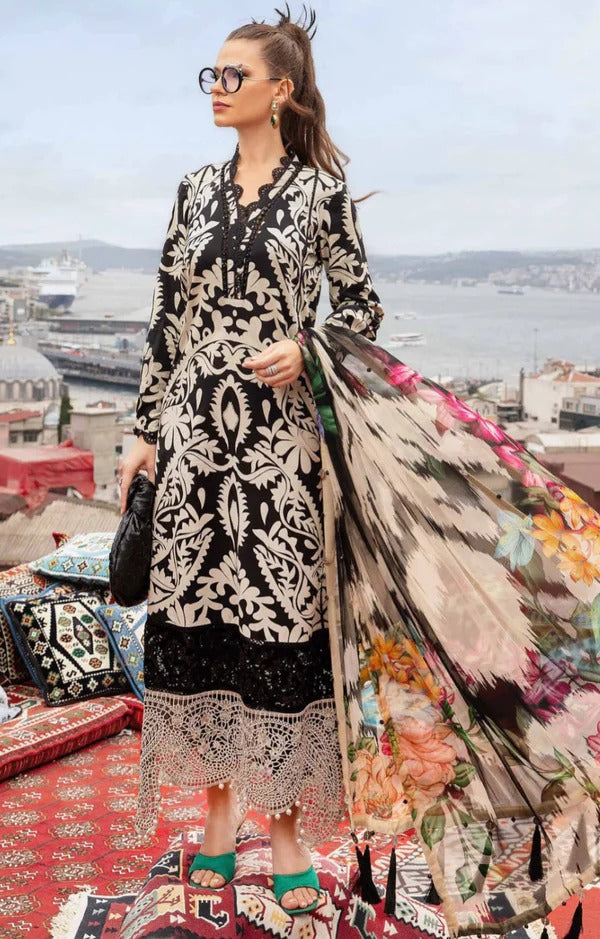 MARIA.B LAWN 3PC BLACK WHITE